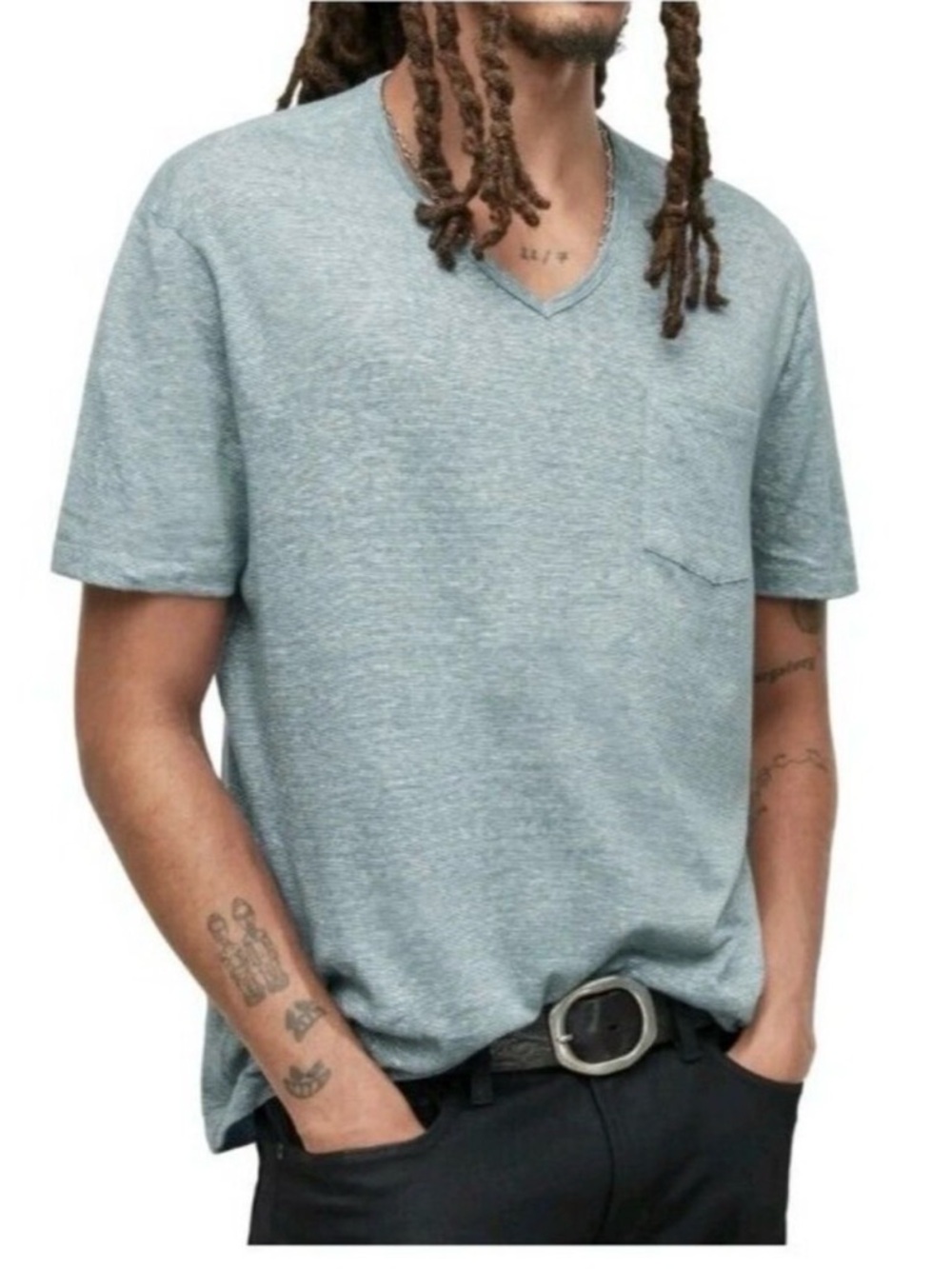 John Varvatos V-Neck Short Sleeve T-Shirt Cotton Linen Blue X-Large NWT